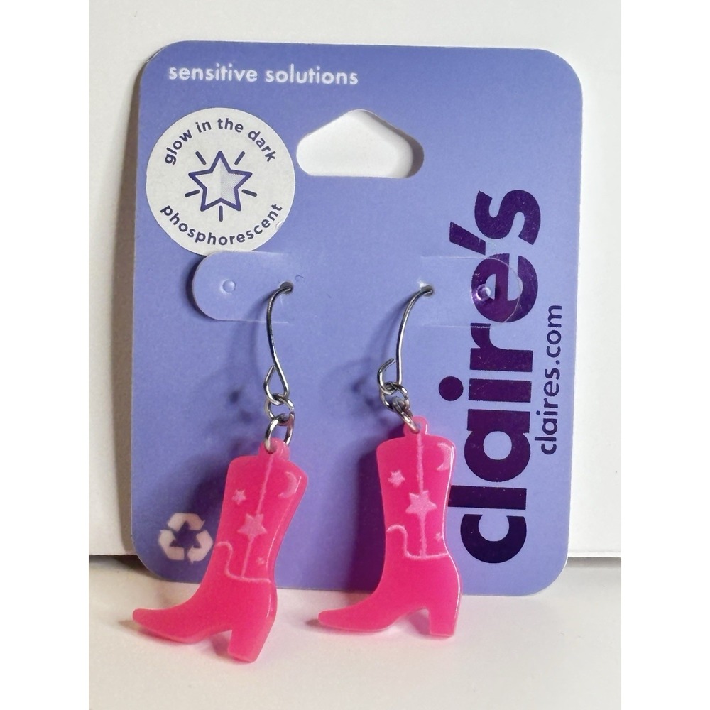 Claire's Pink Cowboy Boots Glow In The Dark Dangle Earrings